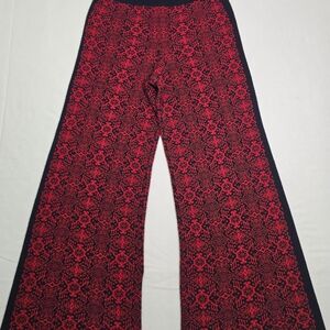 Red Patterned Wide-Leg Pants